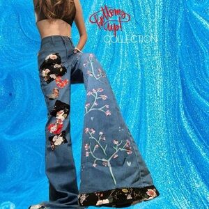 Vibrant MIU Fairycore Upcycled Hand Painted Jeans